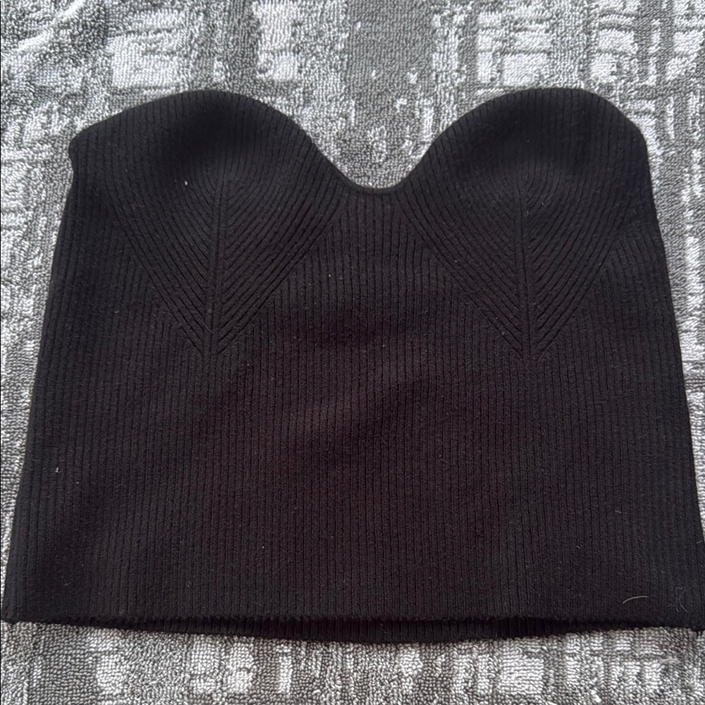 Double Zero Black Ribbed Bustier Crop Top